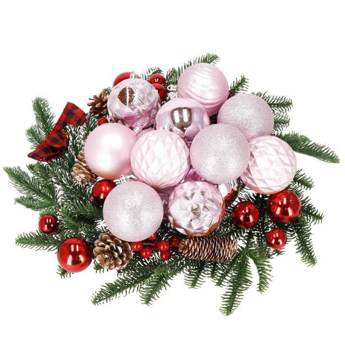 Set globuri de Craciun, 30 bucati, 6 modele, 8cm, roz [15]
