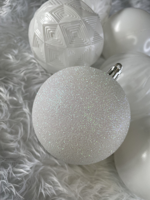 Set globuri de Craciun, 30 bucati, 8cm, 6 modele, alb [24]