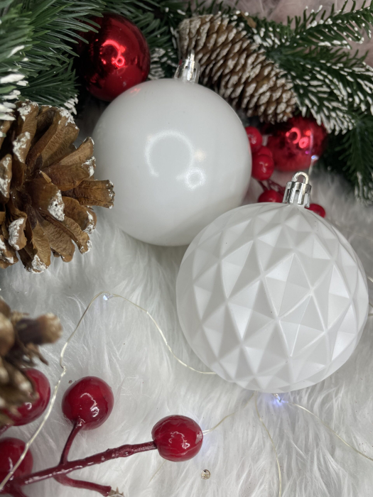 Set globuri de Craciun, 30 bucati, 8cm, 6 modele, alb [19]
