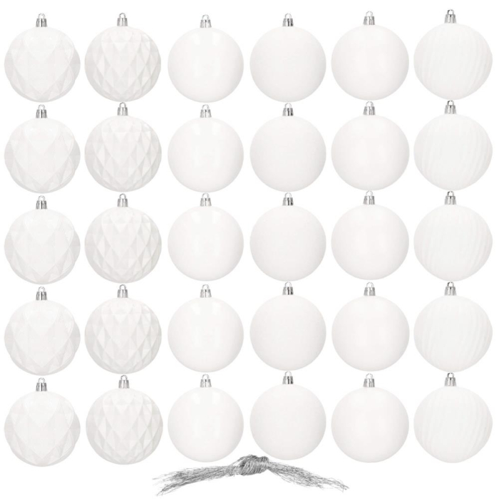 Set globuri de Craciun, 30 bucati, 8cm, 6 modele, alb [9]