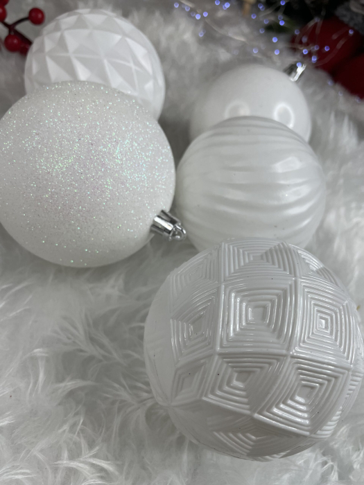 Set globuri de Craciun, 30 bucati, 8cm, 6 modele, alb [12]