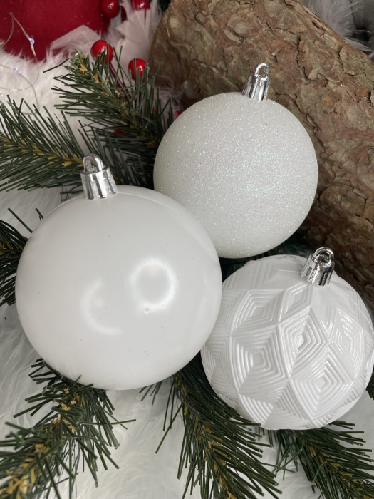 Set globuri de Craciun, 30 bucati, 8cm, 6 modele, alb [18]