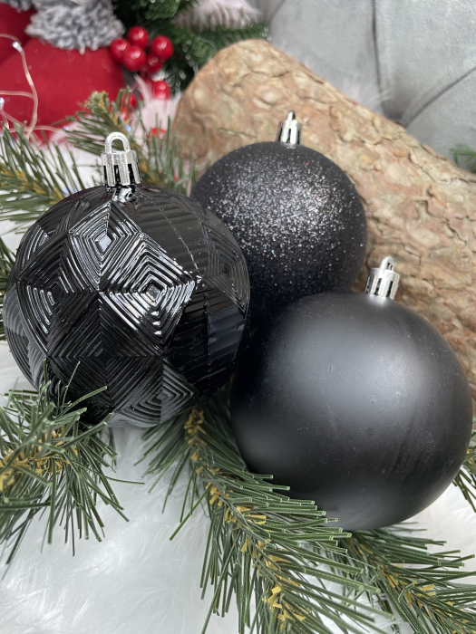 Set globuri de Craciun, 30 bucati, 8cm, 6 modele, negru [18]