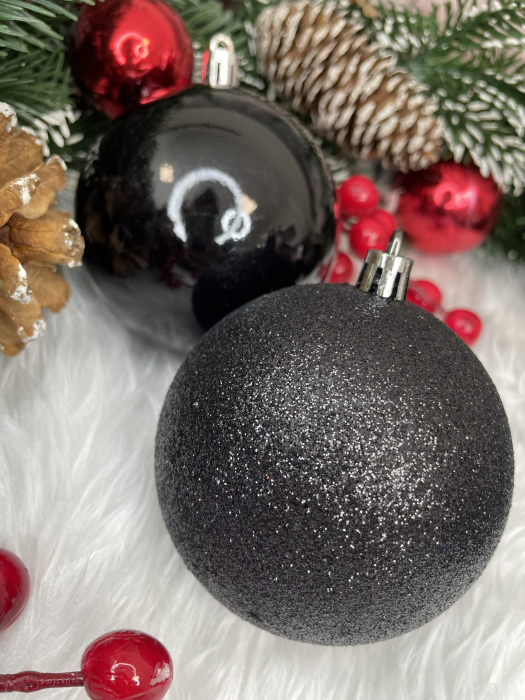 Set globuri de Craciun, 30 bucati, 8cm, 6 modele, negru [22]
