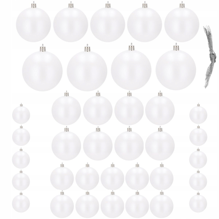 Set globuri de Craciun, 37 bucati, 3-8cm, alb perla [2]