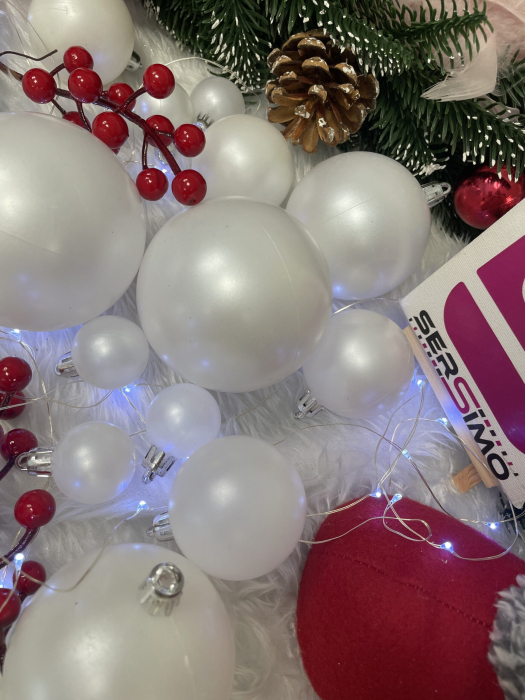 Set globuri de Craciun, 37 bucati, 3-8cm, alb perla [14]