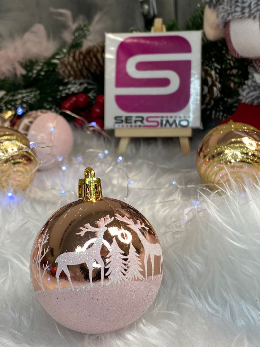 Set globuri de Craciun cu modele de sarbatori, 24 bucati, 6cm, rose [22]