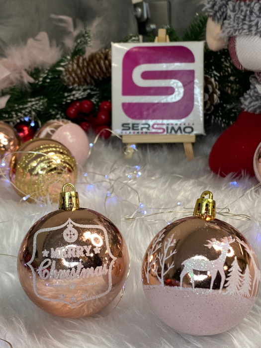 Set globuri de Craciun cu modele de sarbatori, 24 bucati, 6cm, rose [20]