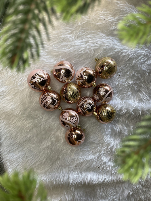 Set globuri de Craciun cu modele de sarbatori, 24 bucati, 6cm, rose [16]