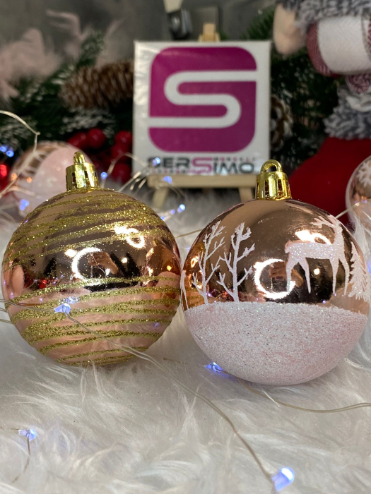 Set globuri de Craciun cu modele de sarbatori, 24 bucati, 6cm, rose [18]