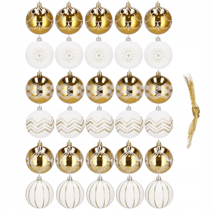 Set globuri de Craciun cu modele de sarbatori, 30 bucati, 5cm, alb auriu [10]
