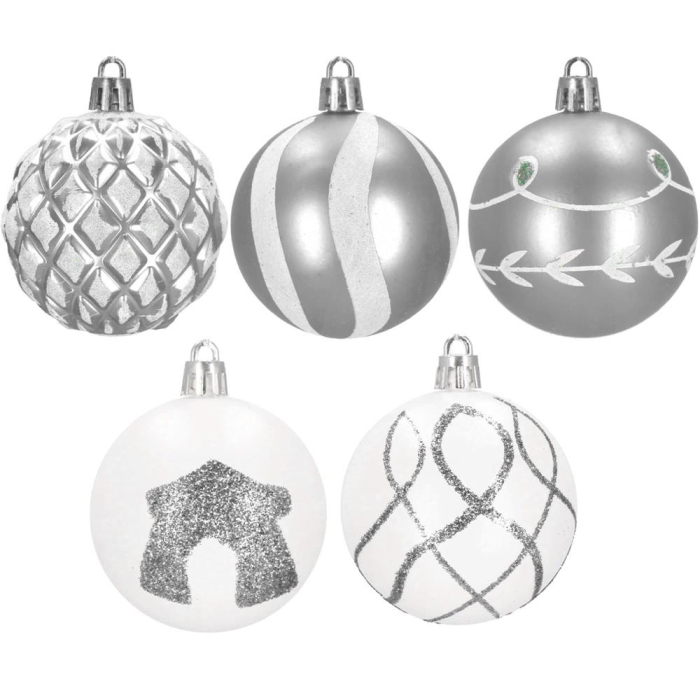 Set globuri de Craciun cu modele de sarbatori, 30 bucati, 6cm, argintiu [4]