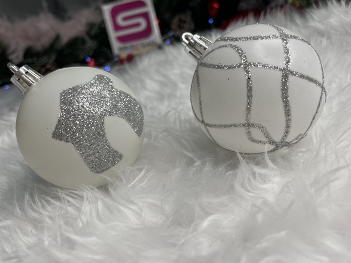 Set globuri de Craciun cu modele de sarbatori, 30 bucati, 6cm, argintiu [17]