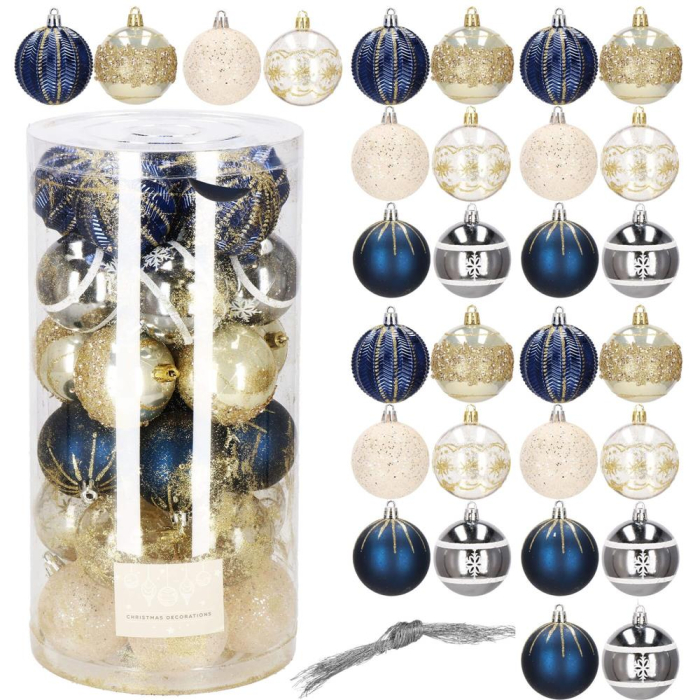 Set globuri de Craciun cu modele de sarbatori, 30 bucati, 6cm, multicolor [9]