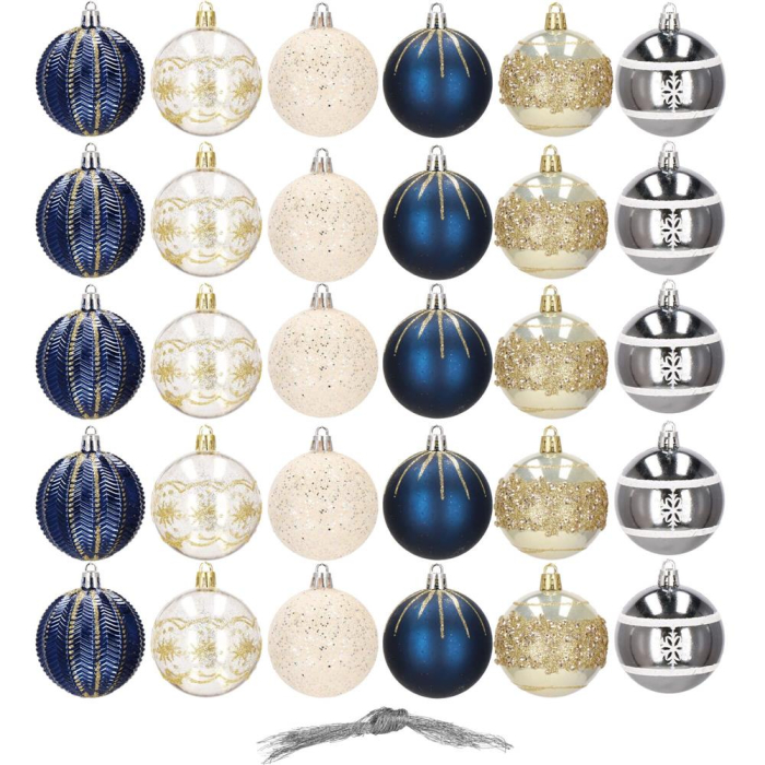 Set globuri de Craciun cu modele de sarbatori, 30 bucati, 6cm, multicolor [10]