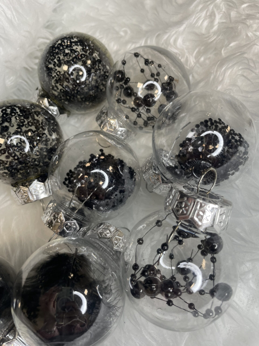 Set globuri de Craciun Inedit, 24 bucati, 5cm, transparente cu interior negru [24]