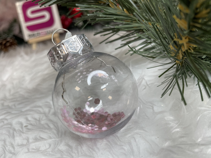 Set globuri de Craciun Inedit, 24 bucati, 5cm, transparente si roz pal [16]