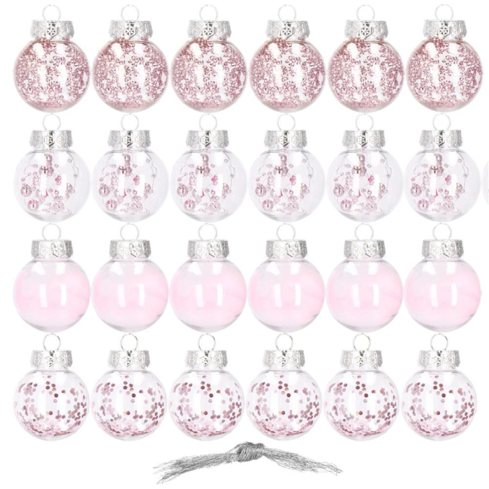 Set globuri de Craciun Inedit, 24 bucati, 5cm, transparente si roz pal [8]