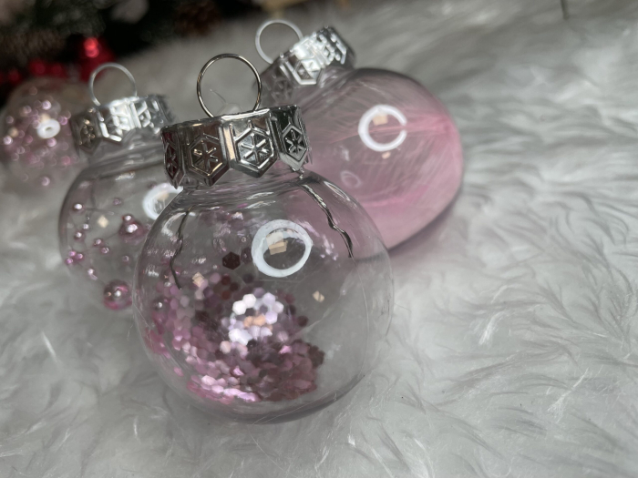 Set globuri de Craciun Inedit, 24 bucati, 5cm, transparente si roz pal [21]