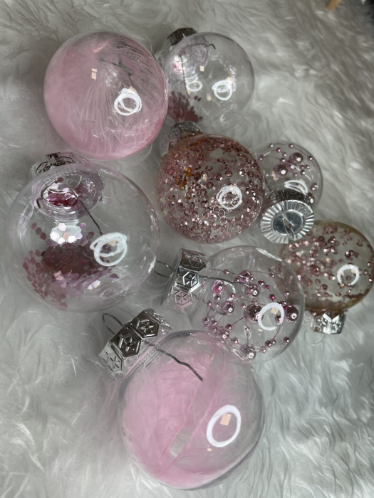 Set globuri de Craciun Inedit, 24 bucati, 5cm, transparente si roz pal [11]