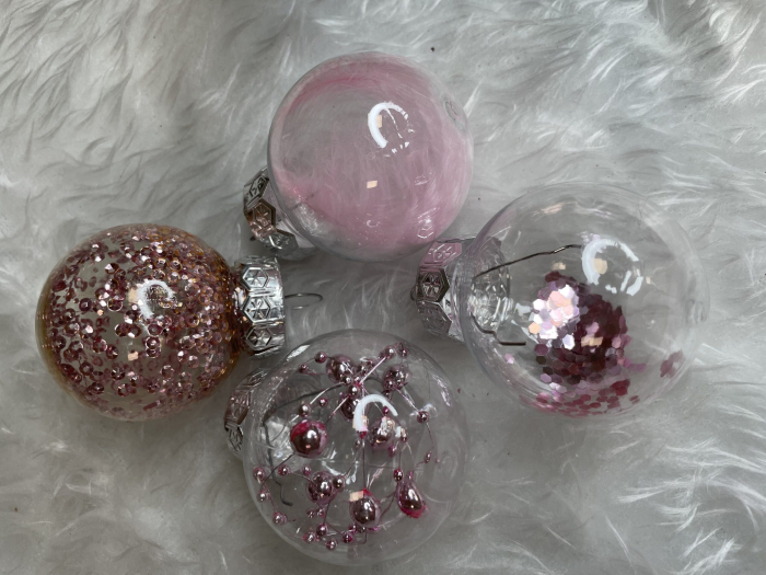 Set globuri de Craciun Inedit, 24 bucati, 5cm, transparente si roz pal [22]