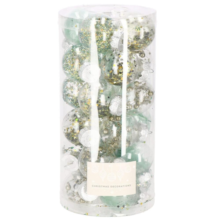 Set globuri de Craciun Inedit, 24 bucati, 5cm, transparente si verde [1]