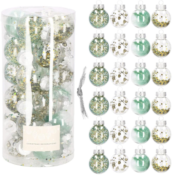 Set globuri de Craciun Inedit, 24 bucati, 5cm, transparente si verde [8]