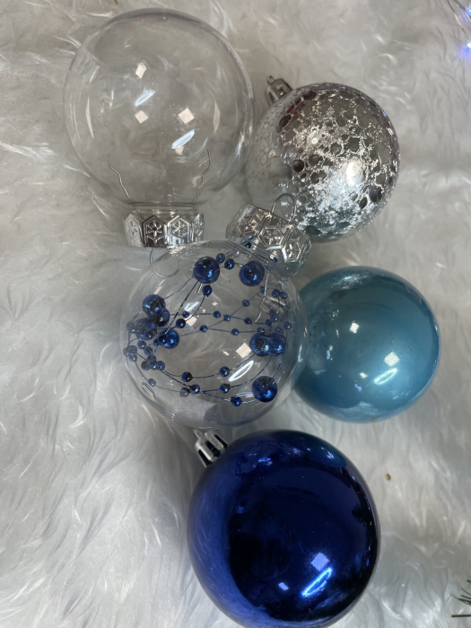 Set globuri de Craciun Inedit, 30 bucati, 6cm, transparente si albastru [21]