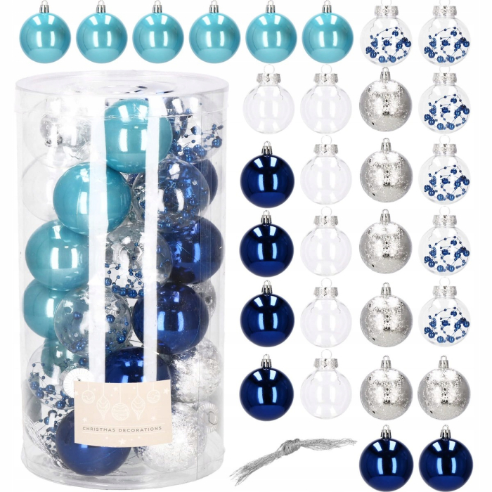 Set globuri de Craciun Inedit, 30 bucati, 6cm, transparente si albastru [6]