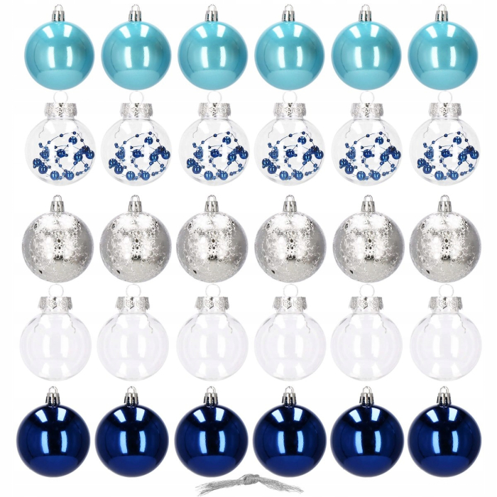 Set globuri de Craciun Inedit, 30 bucati, 6cm, transparente si albastru [9]