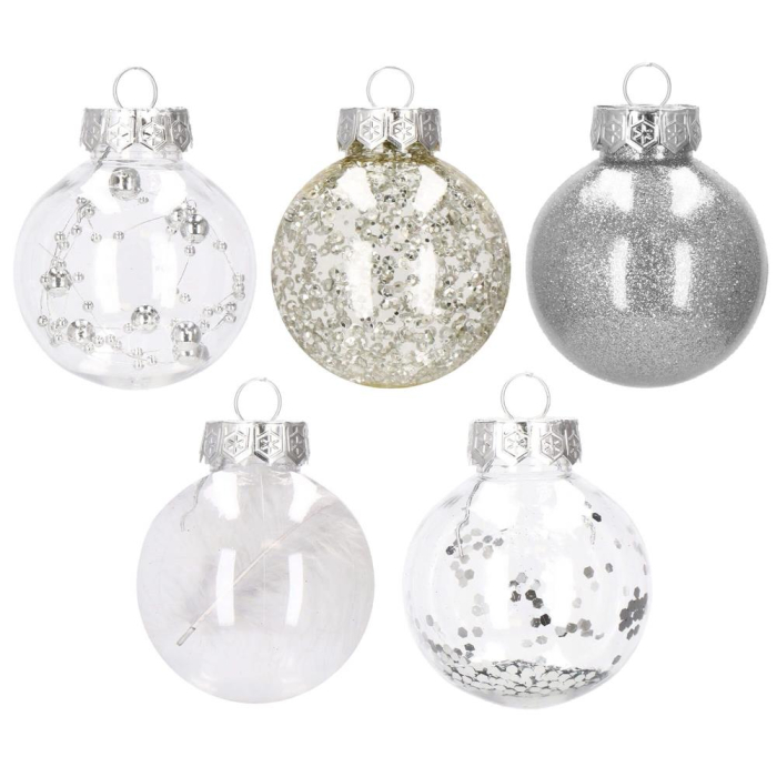 Set globuri de Craciun Inedit, 30 bucati, 6cm, transparente si argintiu [3]