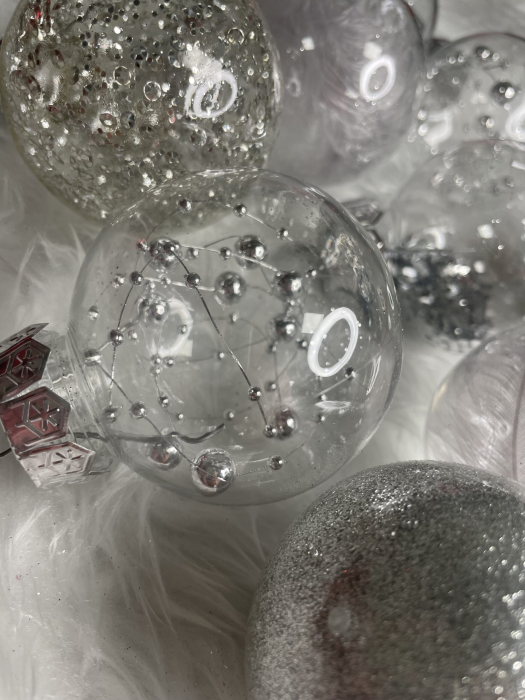 Set globuri de Craciun Inedit, 30 bucati, 6cm, transparente si argintiu [12]