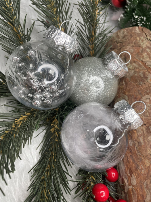 Set globuri de Craciun Inedit, 30 bucati, 6cm, transparente si argintiu [22]