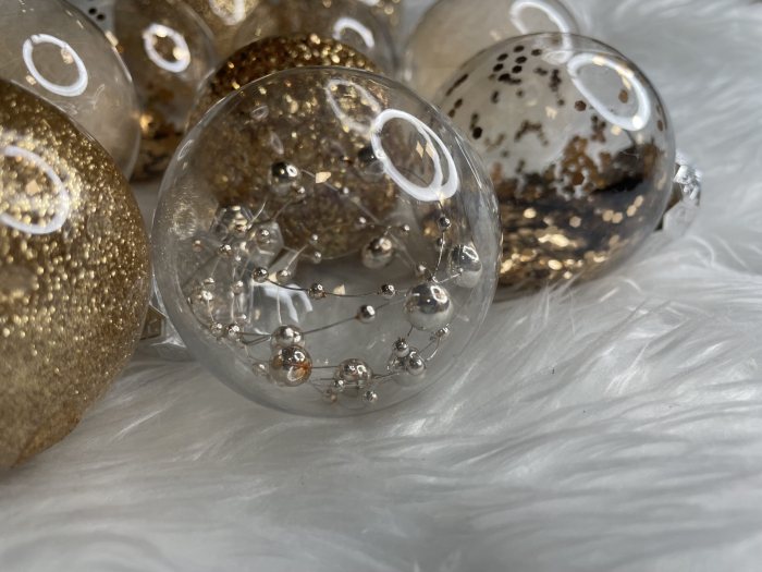 Set globuri de Craciun Inedit, 30 bucati, 6cm, transparente si auriu [31]