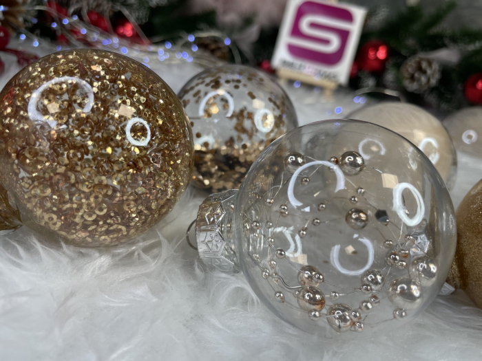 Set globuri de Craciun Inedit, 30 bucati, 6cm, transparente si auriu [23]