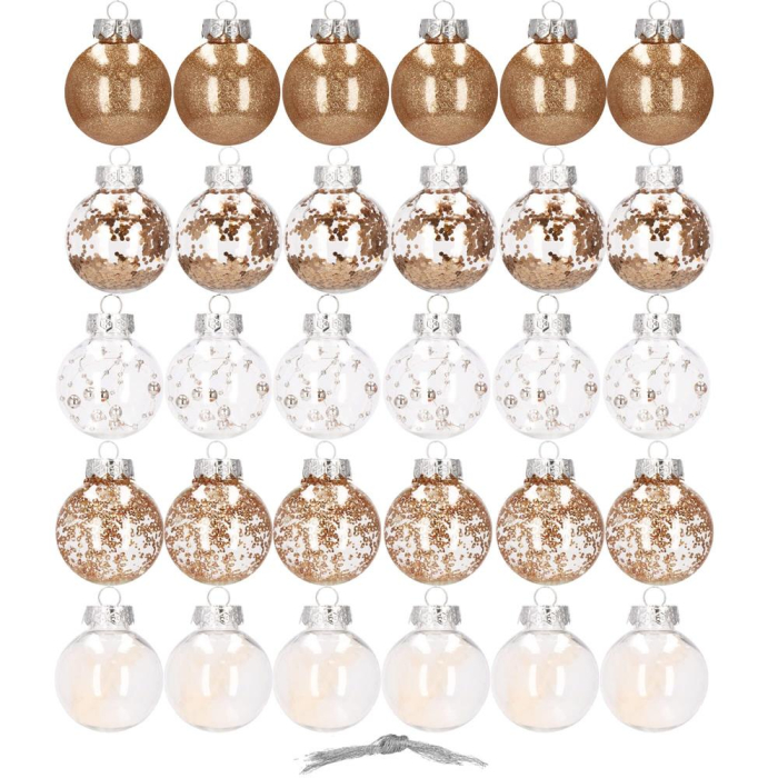 Set globuri de Craciun Inedit, 30 bucati, 6cm, transparente si auriu [9]
