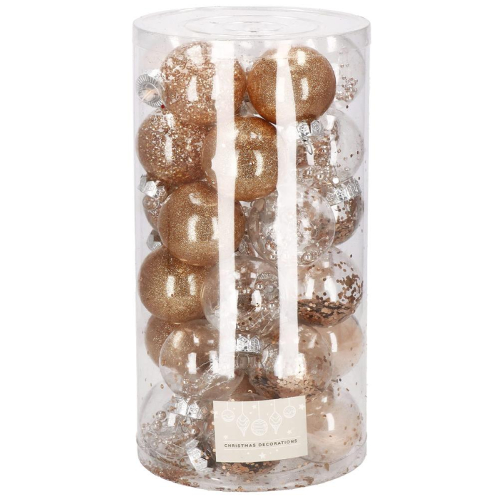 Set globuri de Craciun Inedit, 30 bucati, 6cm, transparente si auriu [1]