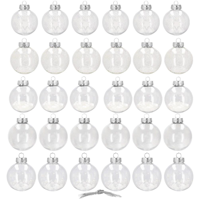 Set globuri de Craciun Inedit, 30 bucati, 7cm, transparente si alb [3]