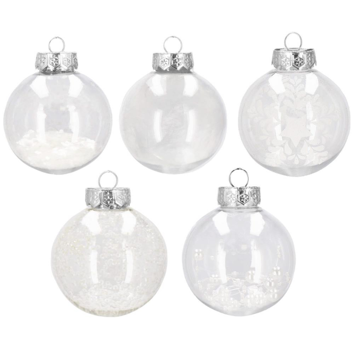 Set globuri de Craciun Inedit, 30 bucati, 7cm, transparente si alb [10]
