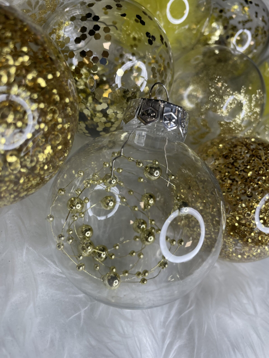 Set globuri de Craciun Inedit, 30 bucati, 7cm, transparente si auriu [32]