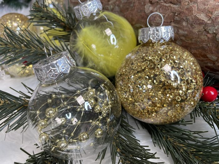Set globuri de Craciun Inedit, 30 bucati, 7cm, transparente si auriu [29]