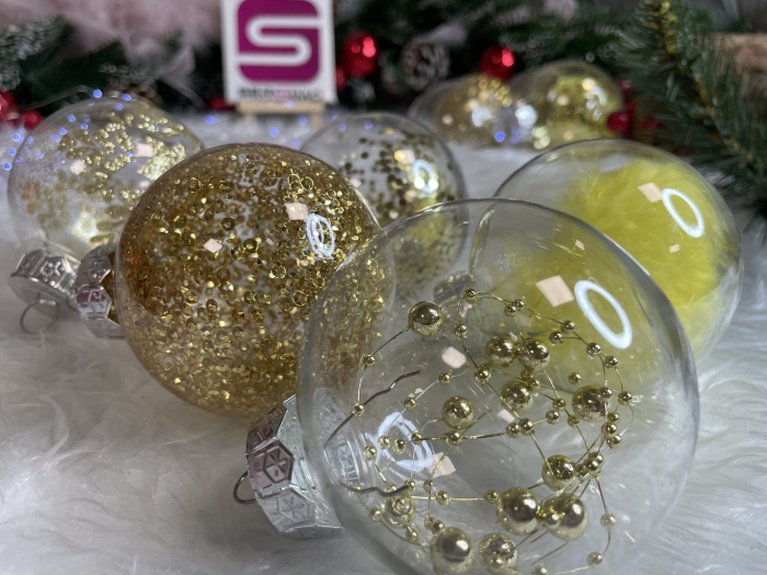 Set globuri de Craciun Inedit, 30 bucati, 7cm, transparente si auriu [19]