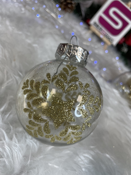 Set globuri de Craciun Inedit, 30 bucati, 7cm, transparente si auriu [15]