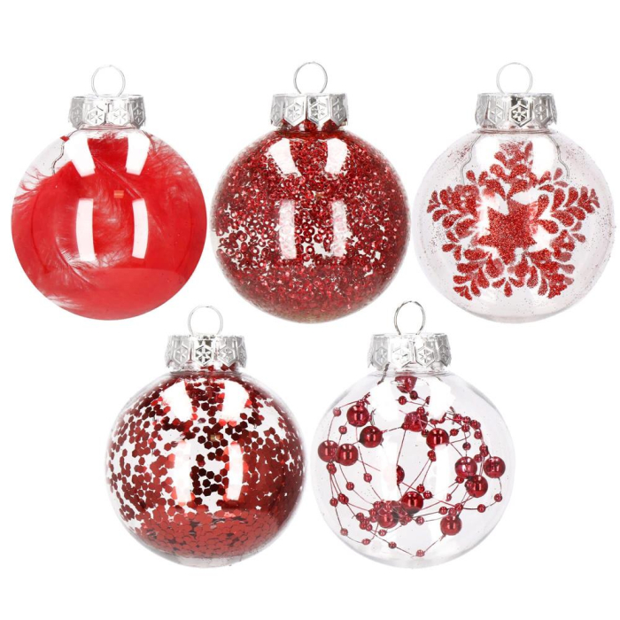 Set globuri de Craciun Inedit, 30 bucati, 7cm, transparente si rosu [3]