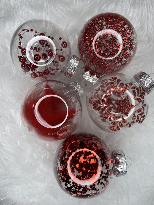 Set globuri de Craciun Inedit, 30 bucati, 7cm, transparente si rosu [12]