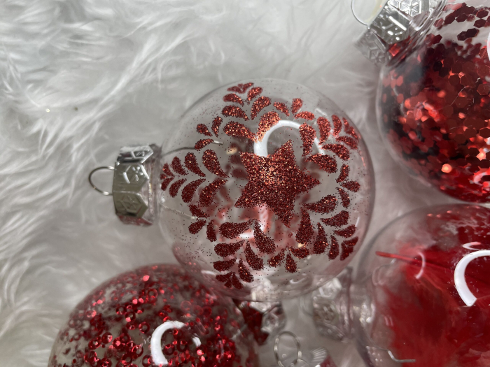 Set globuri de Craciun Inedit, 30 bucati, 7cm, transparente si rosu [15]