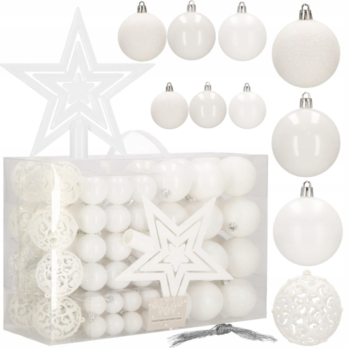 Set globuri si decoratiuni de Craciun, 100 piese, diverse dimensiuni cu stea, alb [7]