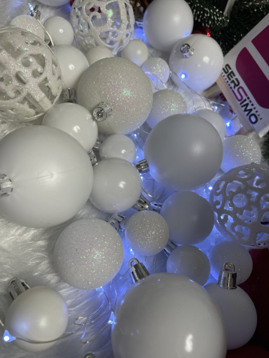 Set globuri si decoratiuni de Craciun, 100 piese, diverse dimensiuni cu stea, alb [12]