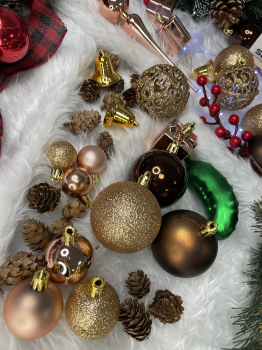 Set globuri si decoratiuni de Craciun, 101 piese, diverse dimensiuni, roz auriu [26]