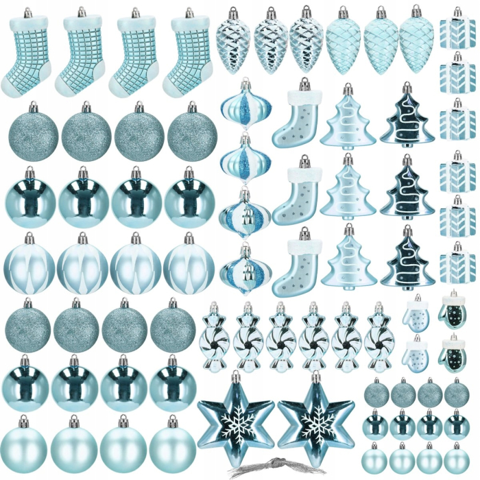 Set globuri si decoratiuni de Craciun, 77 piese, diverse dimensiuni, albastru [16]